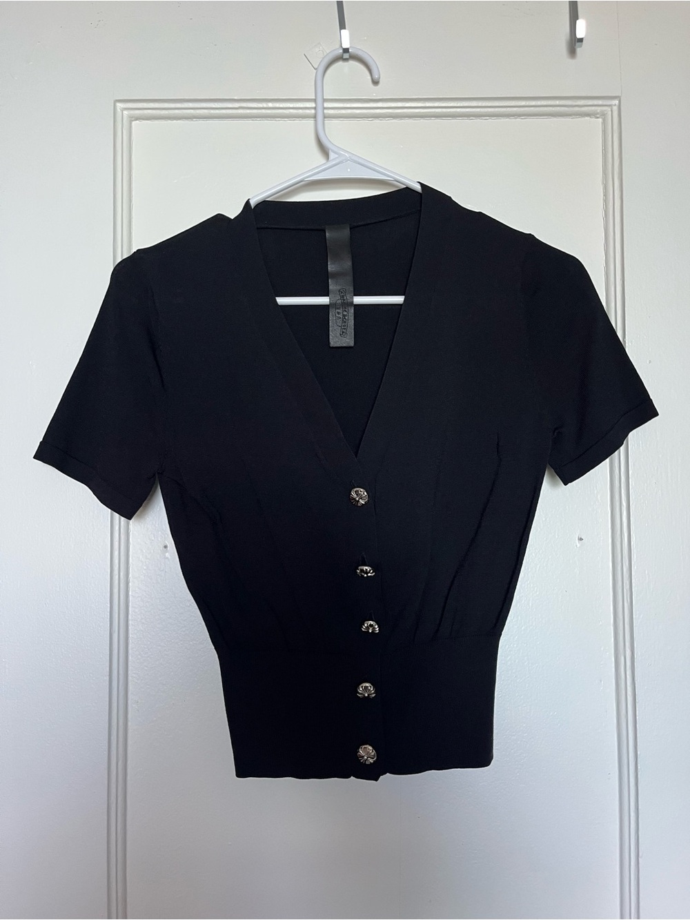 Chrome Hearts Black Short-Sleeve Button Down V-Neck Top